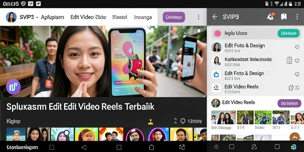Tampilan antarmuka SVIP3 saat mengedit video Reels.